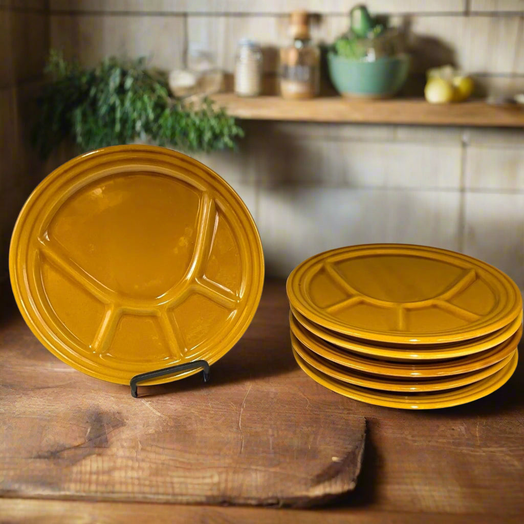 6 Vintage Italian Fondue Divided Plates, Buffet Plates, Sushi Serving Ware for sale from All Things French Store