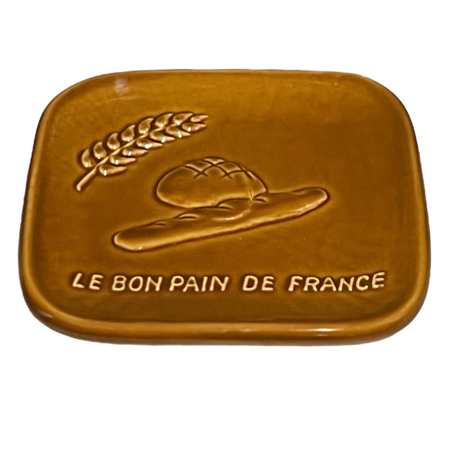 Small brown ceramic Change Tray from a French Bakery with Le Bon de France and a picture of French bread for sale from All Things French Store
