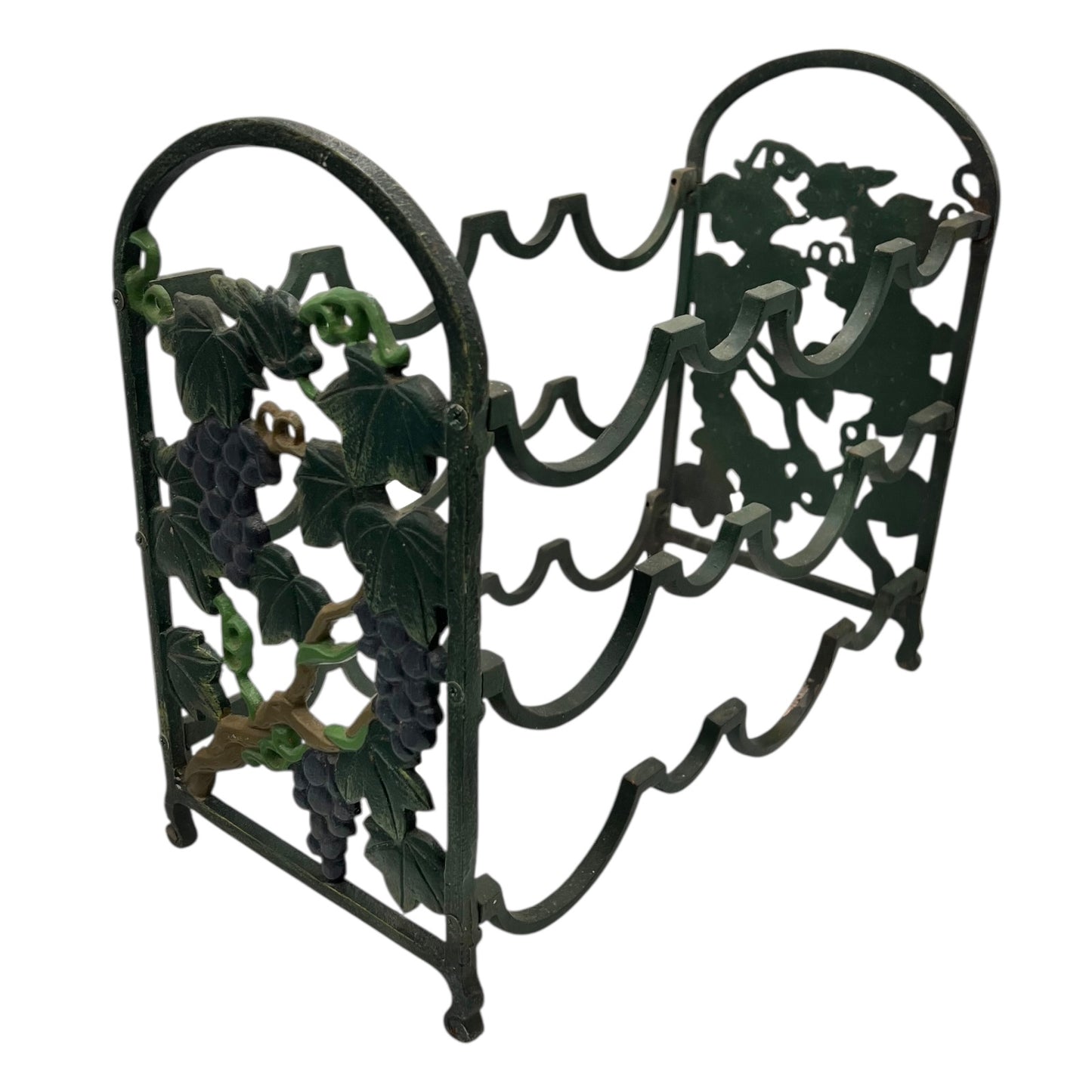 French Vintage Cast Iron Wine Bottle Rack Stand | Holds 12 Bottles | Grape Decor