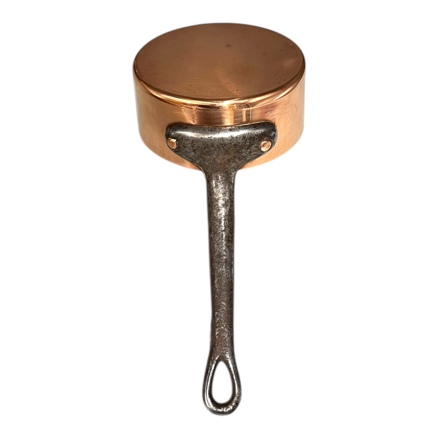 small French copper pot with cast iron handle