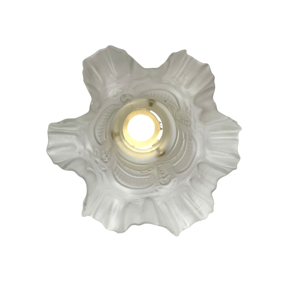 Vintage French Frosted Glass Tulip Lampshade with Brass Gallery