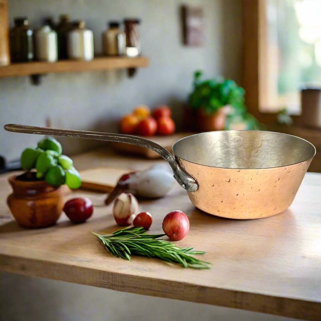 French 2mm Copper Saucepan with Brand New Tin Lining, 20cm Copper Pot Pan for sale from All Things French Store