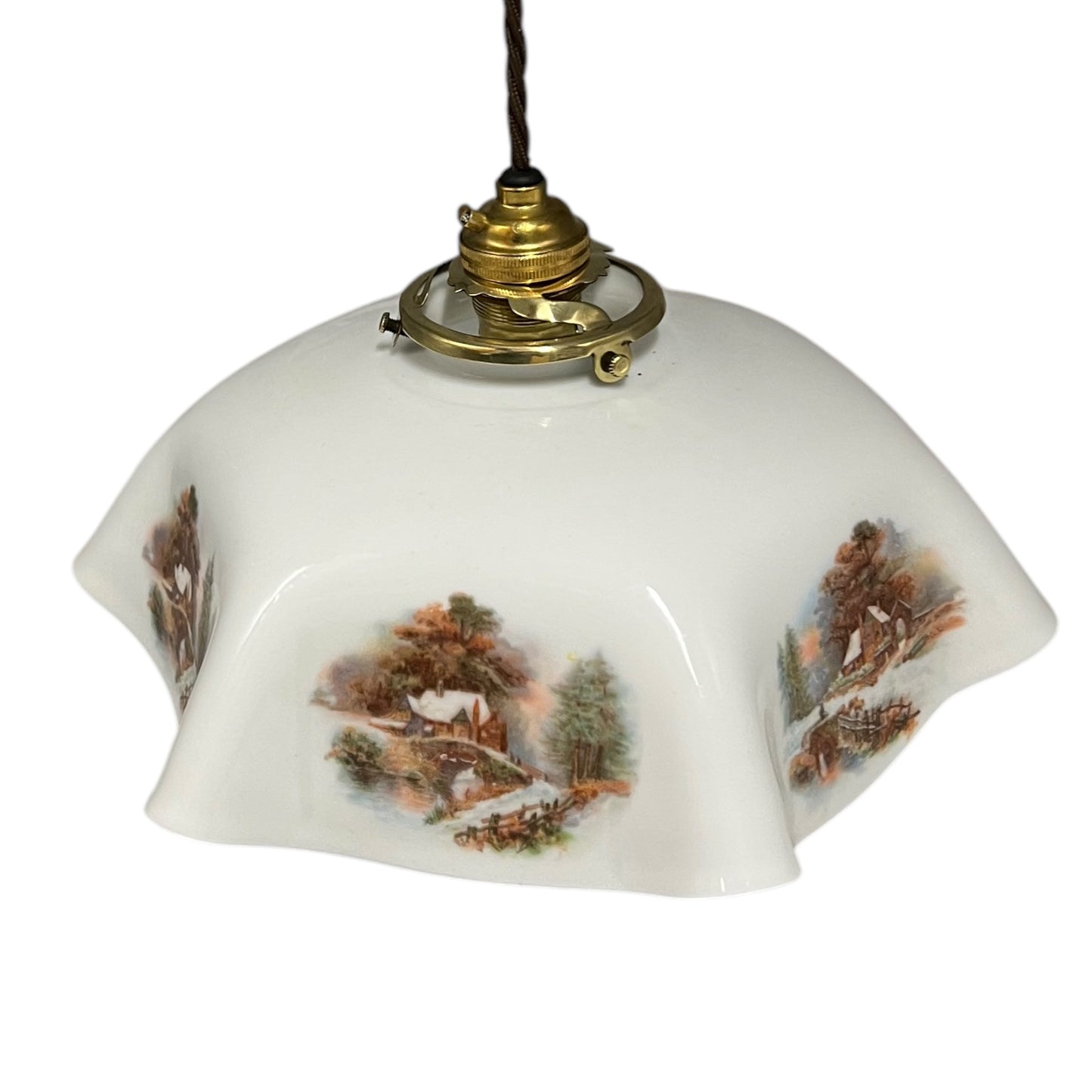 Vintage French Pendant Light, White Milk Glass, Hanging Interior Lampshade