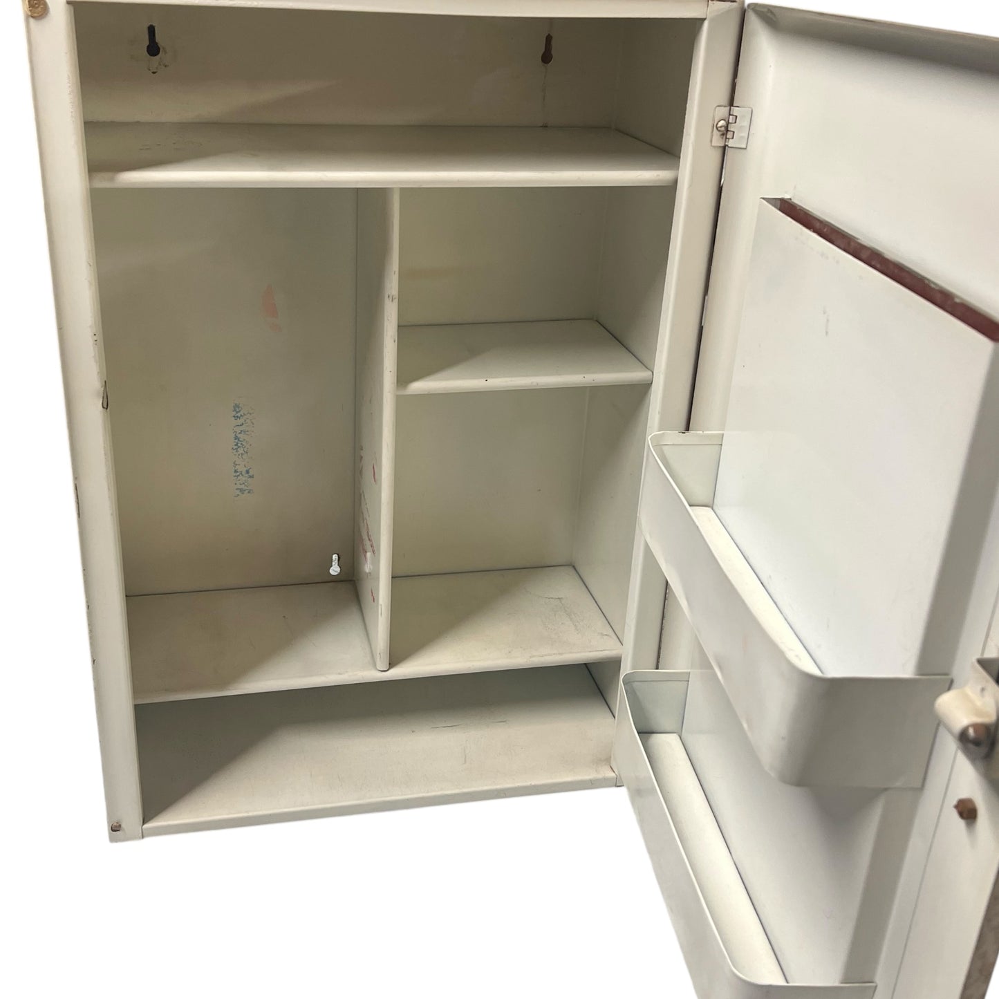 Close-up of the inside of a bathroom cabinet.