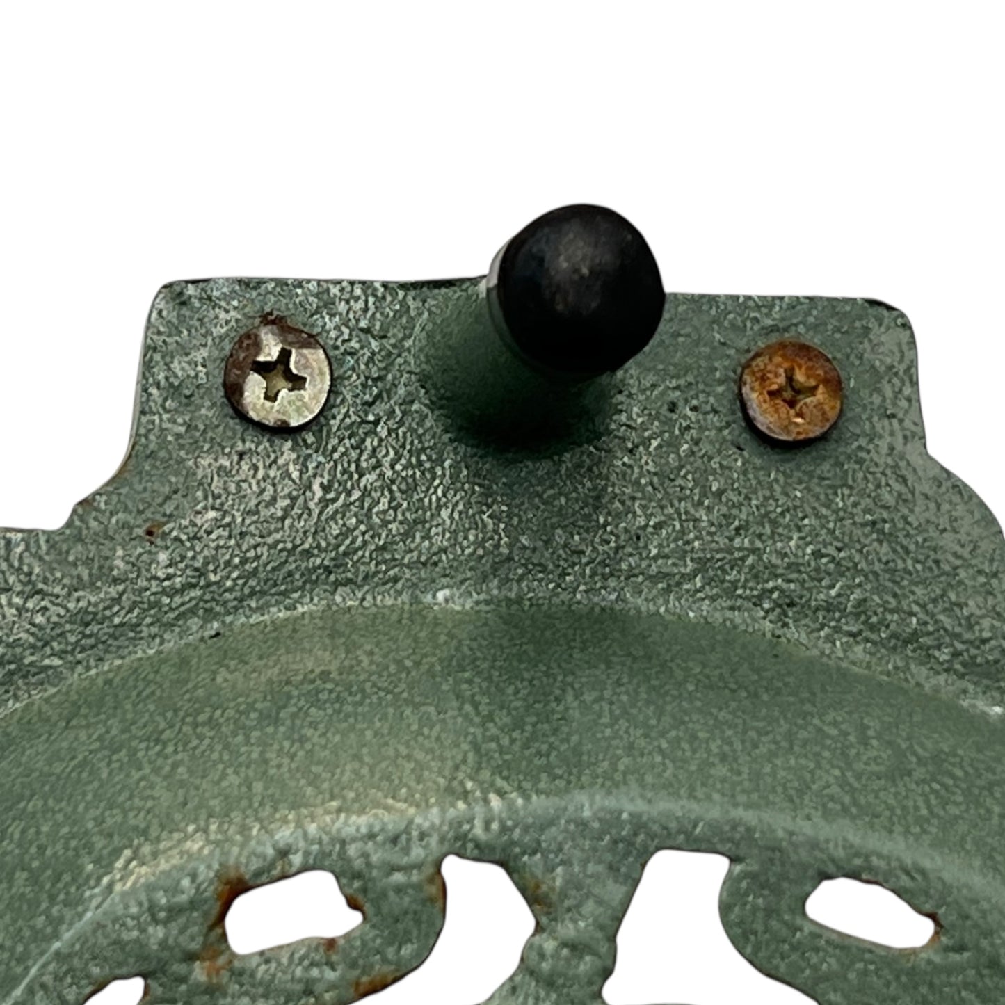 close up metal soap dish on a white background