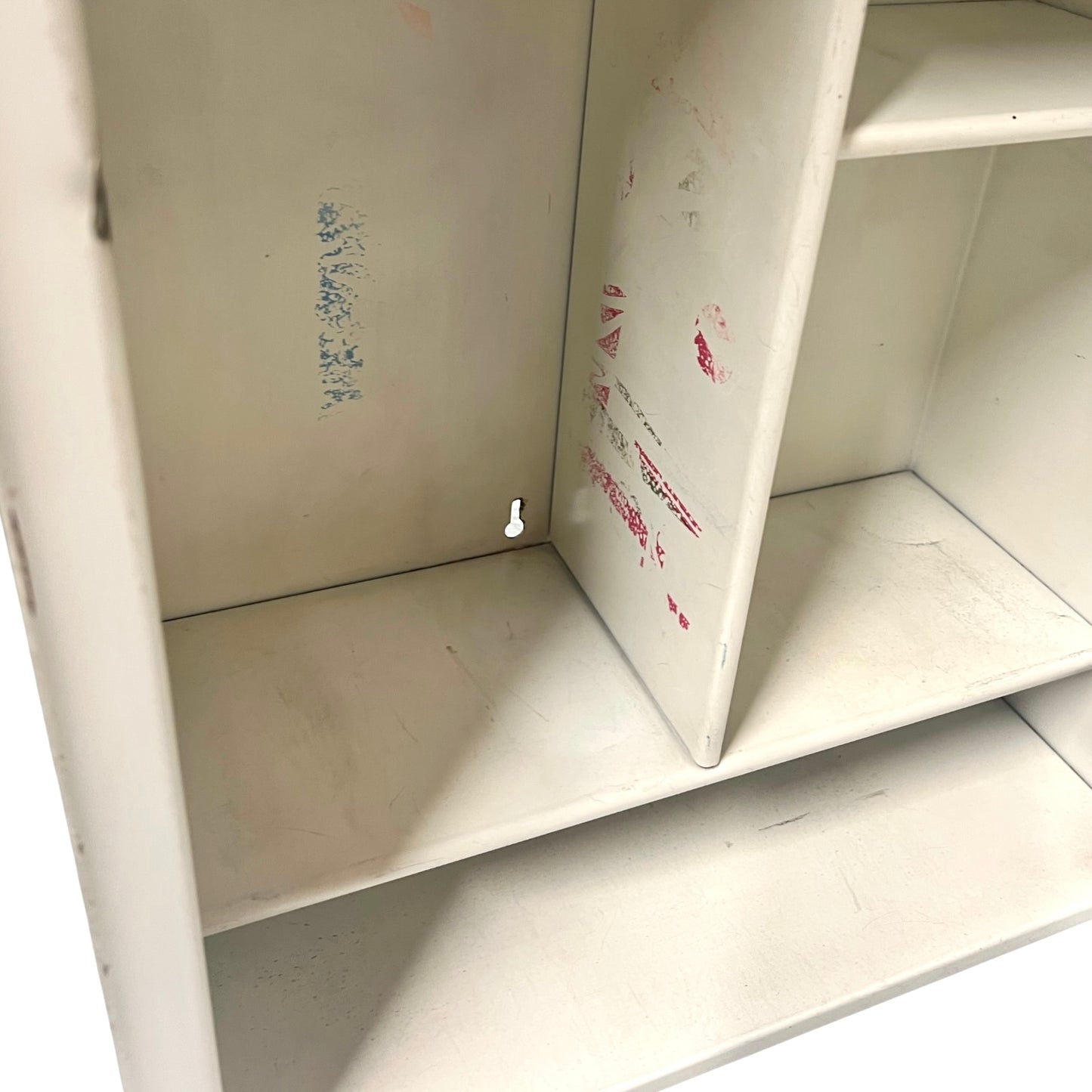 Close-up of the inside of a bathroom cabinet.