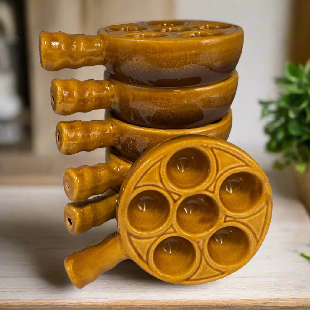 French Vintage Escargots Snail Plates, Stuffed Mushroom Dishes made by Emile Henry for sale by All Things French Store