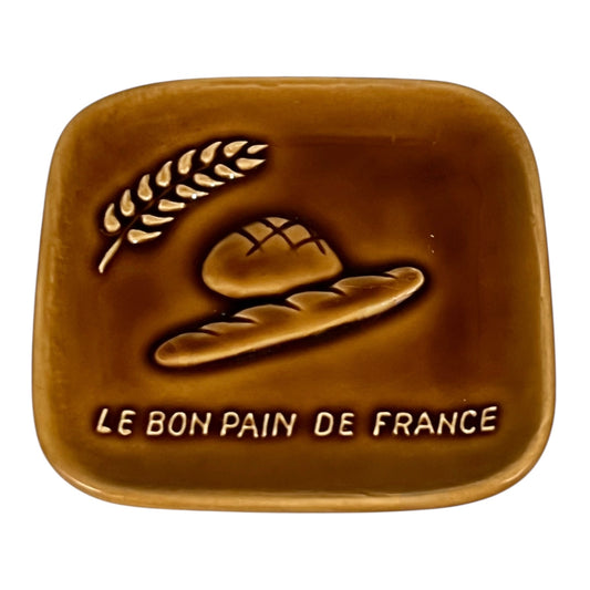 Small brown ceramic Change Tray from a French Bakery with Le Bon de France and a picture of French bread for sale from All Things French Store