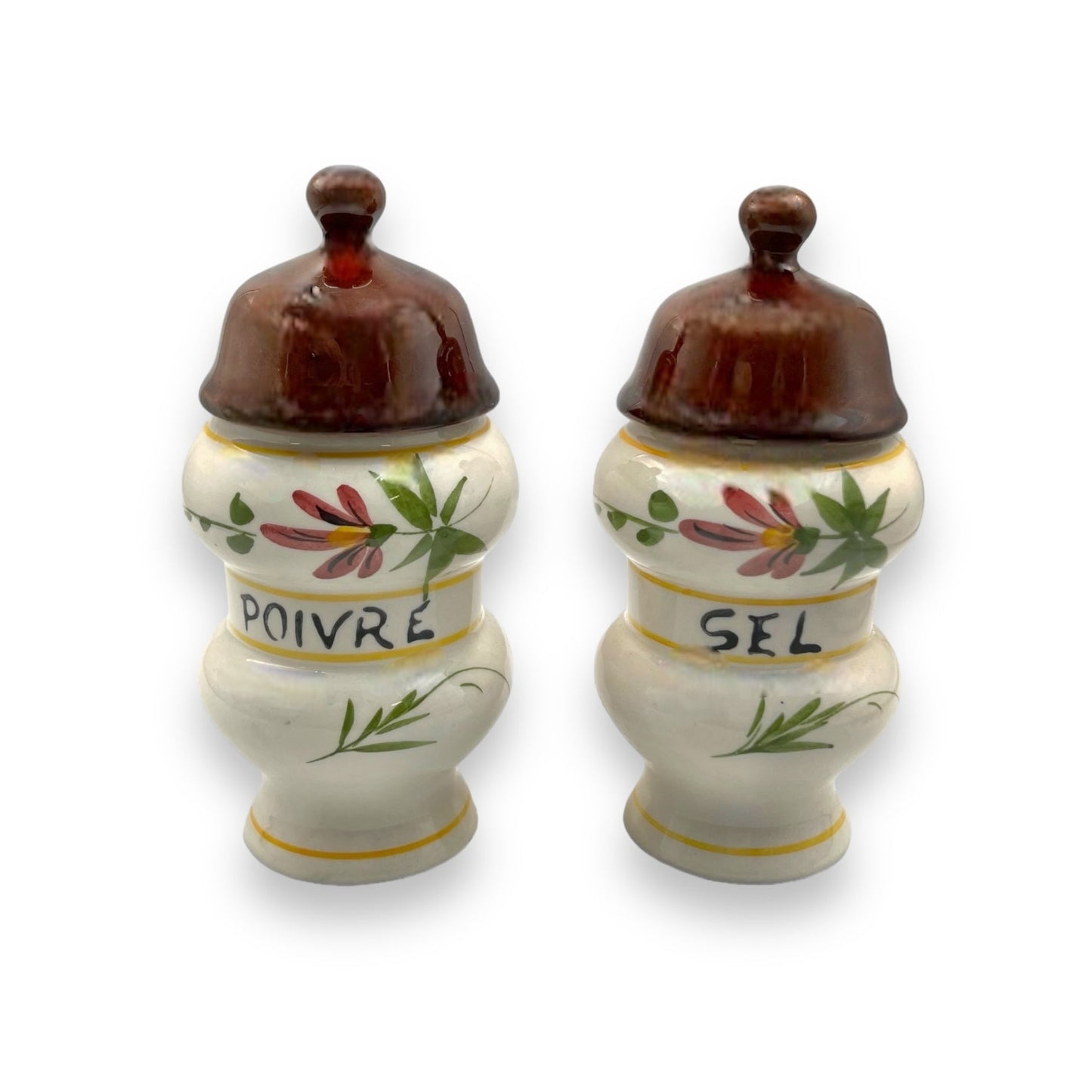 Pair of French vintage ceramic canisters for salt and pepper for sale from All Things French Store