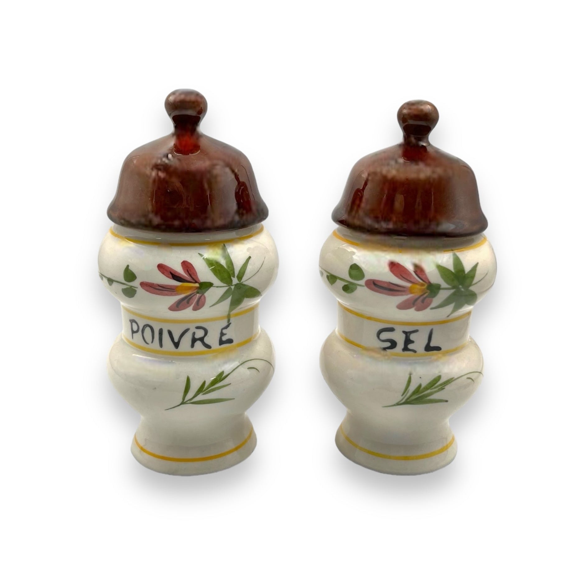 Pair of French vintage ceramic canisters for salt and pepper for sale from All Things French Store