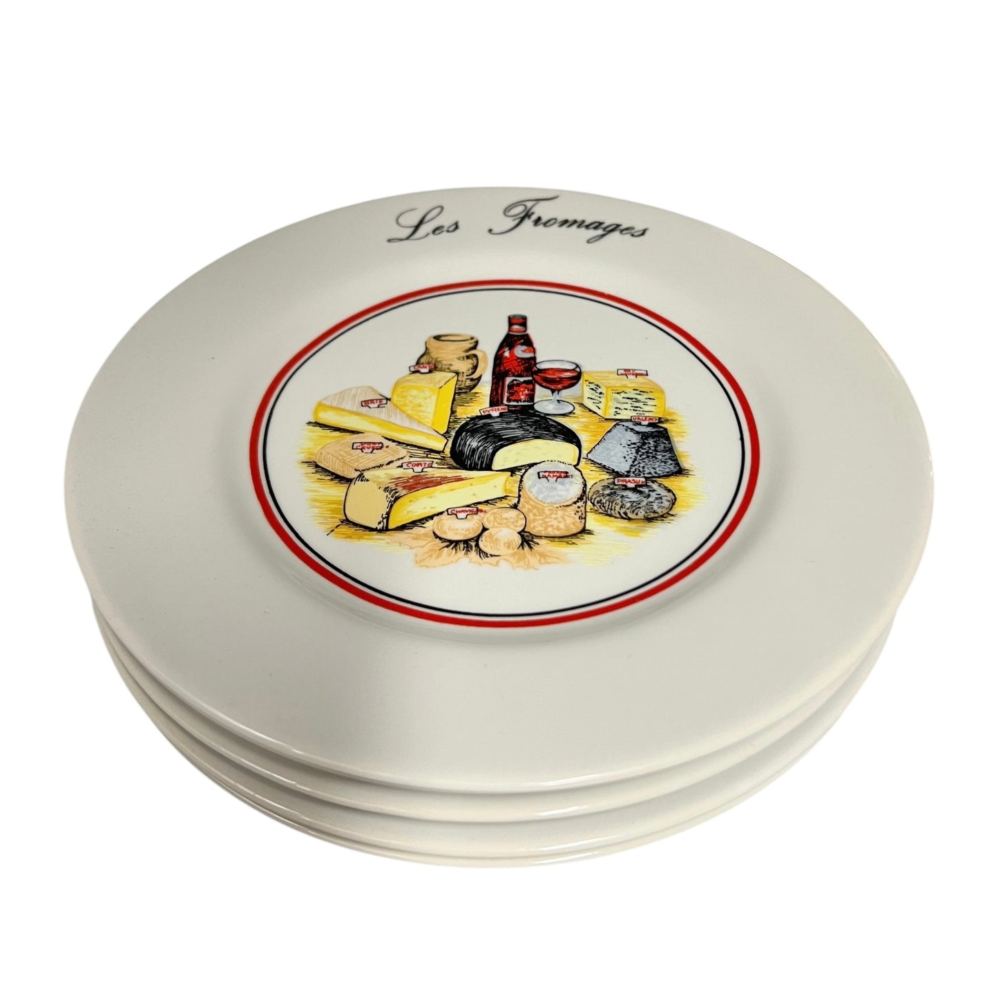 French Cheese Plates, Set of 6 with French Porcelain Les Fromages Plates