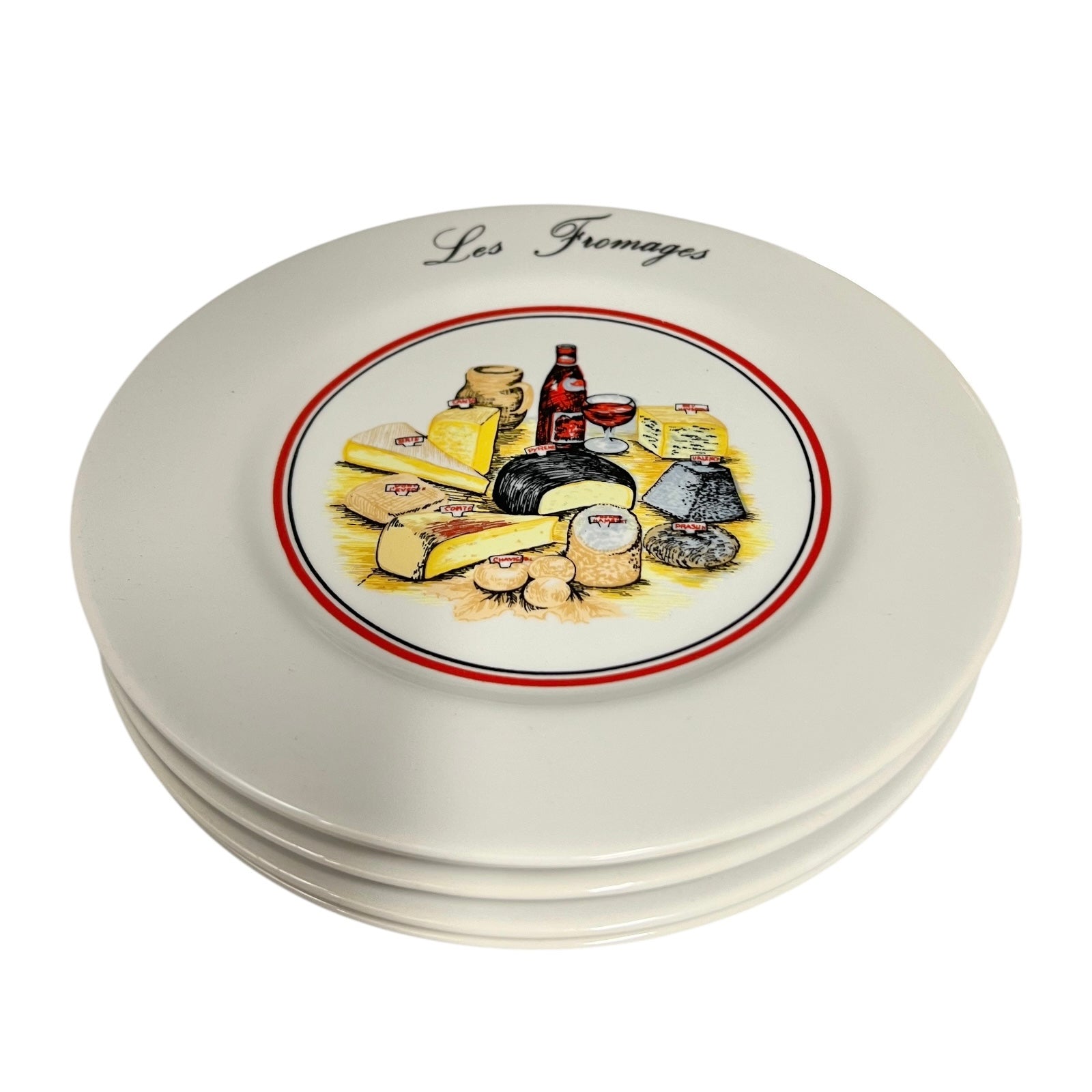 French Cheese Plates, Set of 6 with French Porcelain Les Fromages Plates
