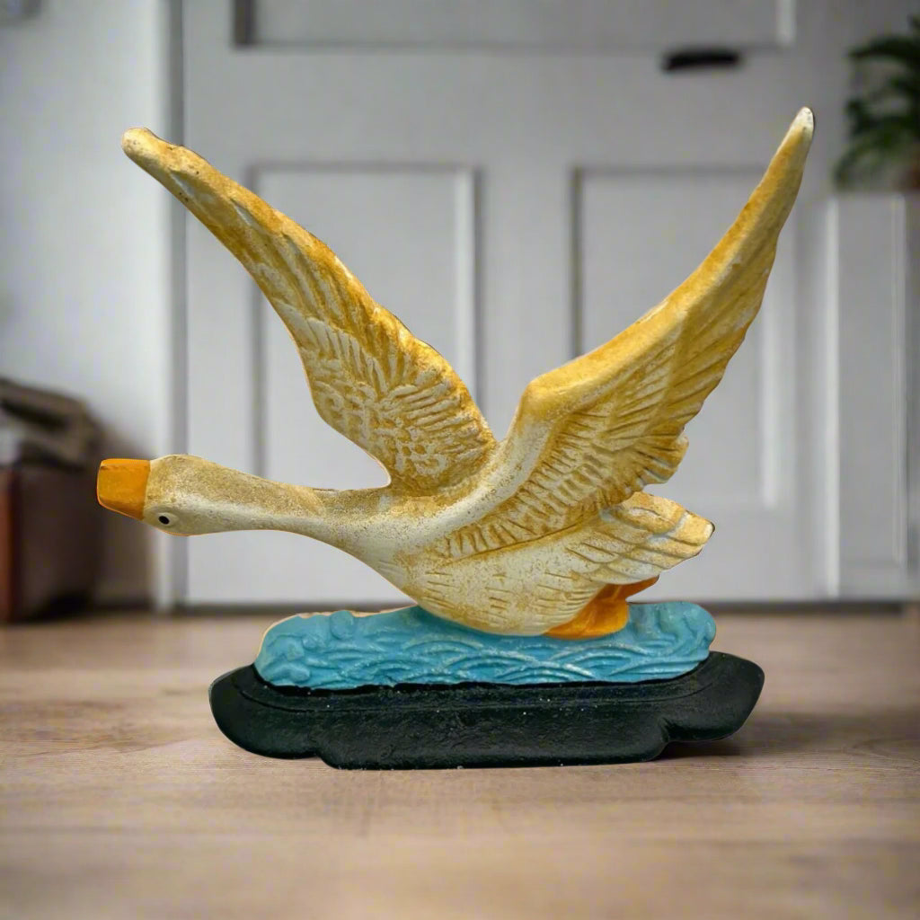 French Cast Iron Goose Swan Bird Door Stop, Cast Iron Doorstop Wedge, Door Stay