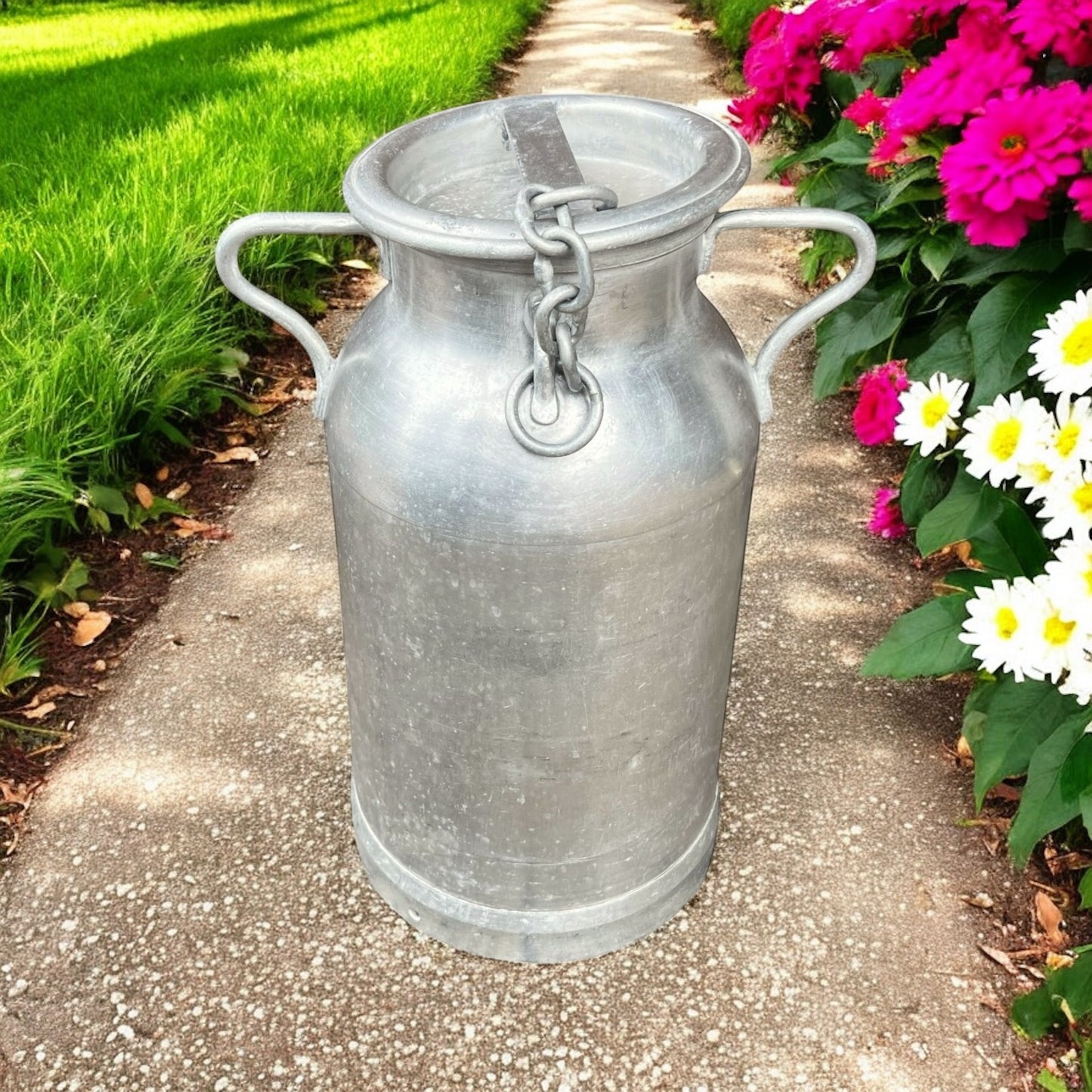 French vintage aluminium milk churn with a lid for sale from All Things French Store