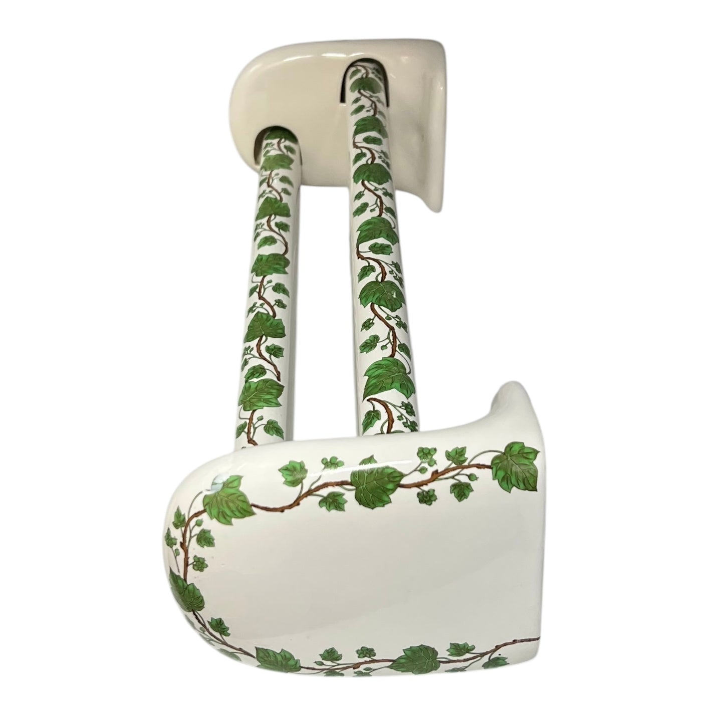 White and green leaf patterned towel rails and end brackets on a white background