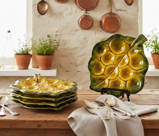 Vintage French Ceramic Escargots Plates - Rustic Country Kitchen Ceramic Dishes