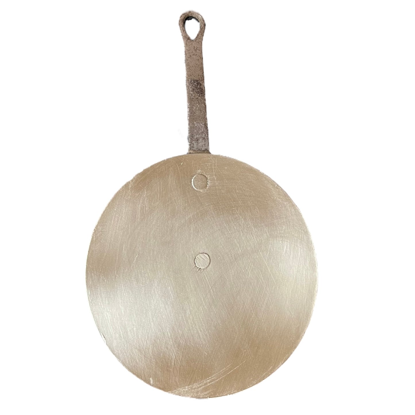French vintage copper pan lid with tin lining, 20cm, with cast iron handle on a white background