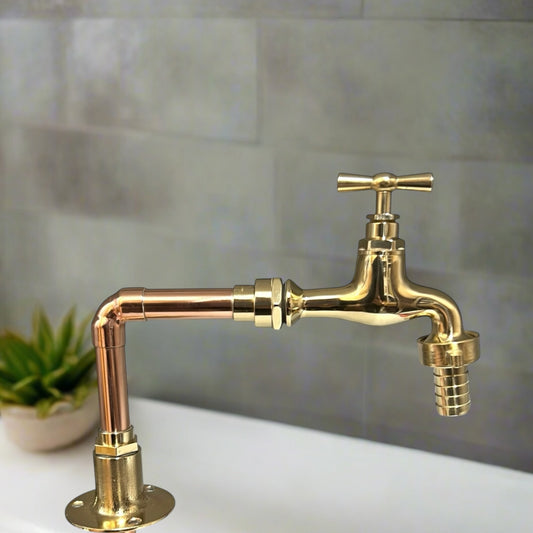 Traditional Brass and Copper Basin Tap, Copper Bathroom or Kitchen Tap