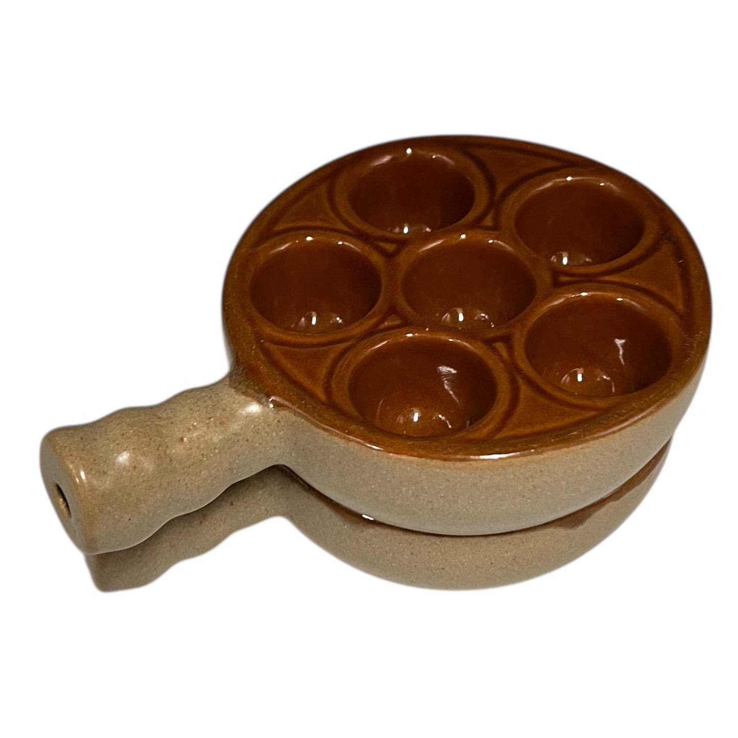 Pair of French Vintage Escargots Snail Plates, Stuffed Mushroom Dish made by Emile Henry for sale