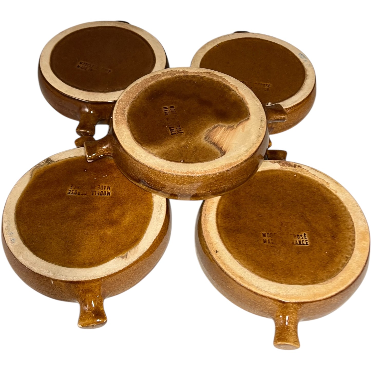 Set of 5 French Vintage Ceramic Escargot Dishes, Vintage Snail Pots Plates (C49)