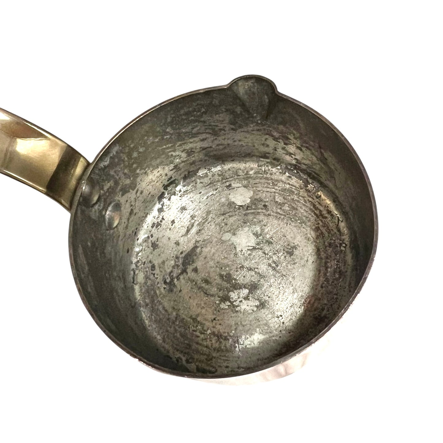French copper ladle with a brass handle on a white background