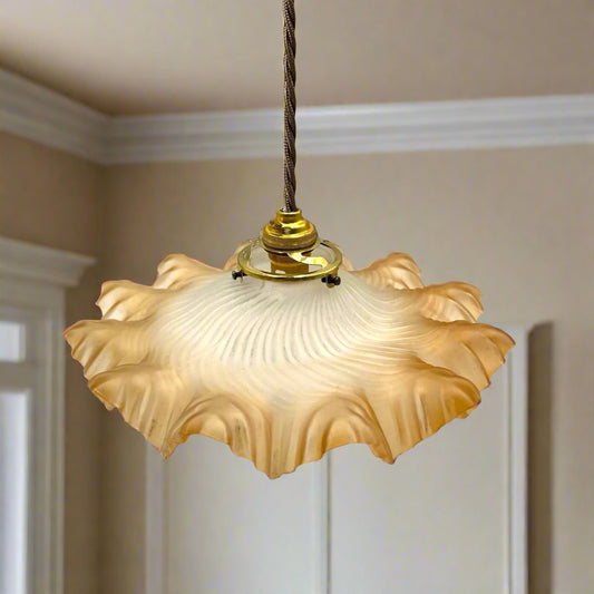 Vintage French Frosted Glass Ceiling Pendant Light, Hanging Lampshade