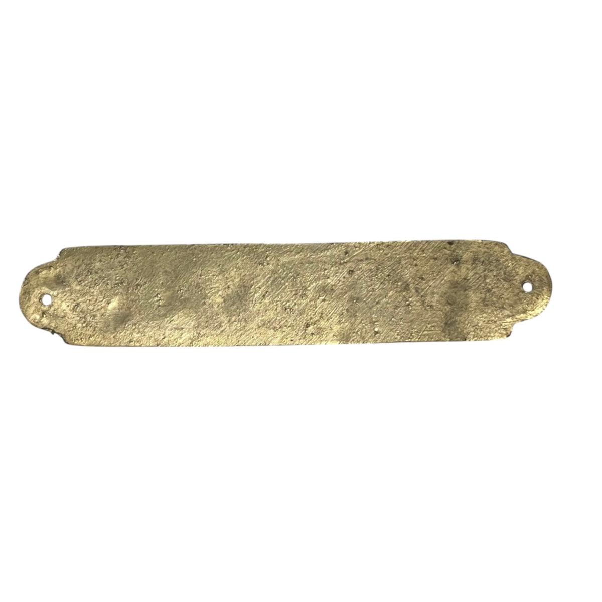 back image of a brass plaque on a plain white background