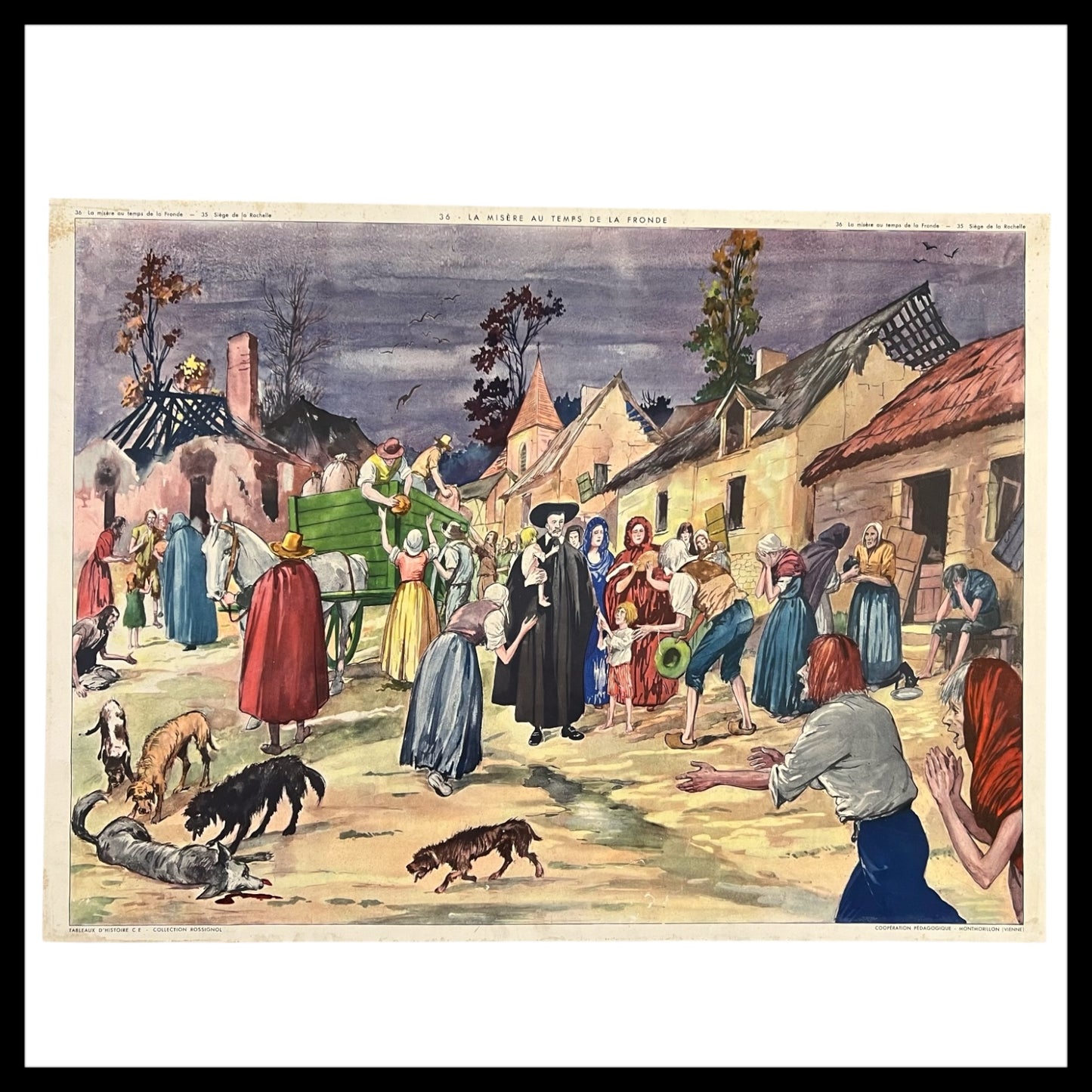 Vintage French Double Sided 1950s School Poster, Siege of La Rochelle for sale from All Things French Store