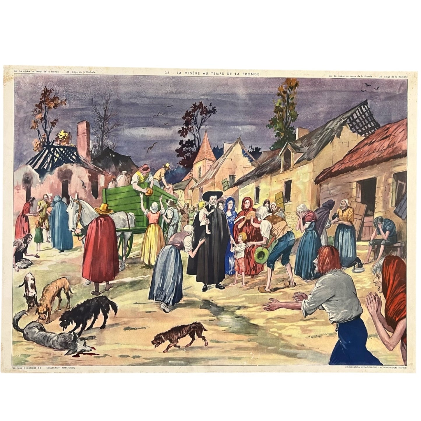 Vintage French Double Sided 1950s School Poster, Siege of La Rochelle for sale from All Things French Store