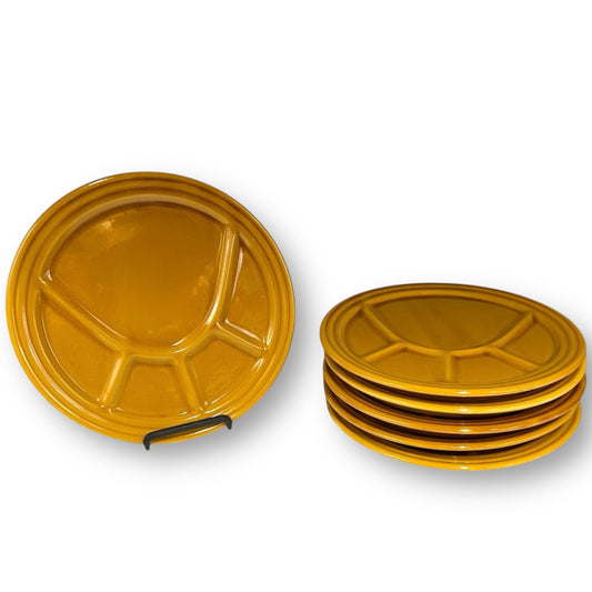 6 Vintage Italian Fondue Divided Plates, Buffet Plates, Sushi Serving Ware in an amber brown colour on a white background