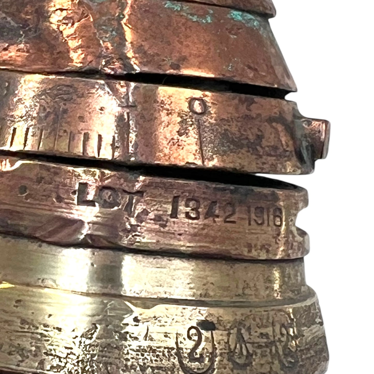 WW1 brass fuse head with writing on dated 1916