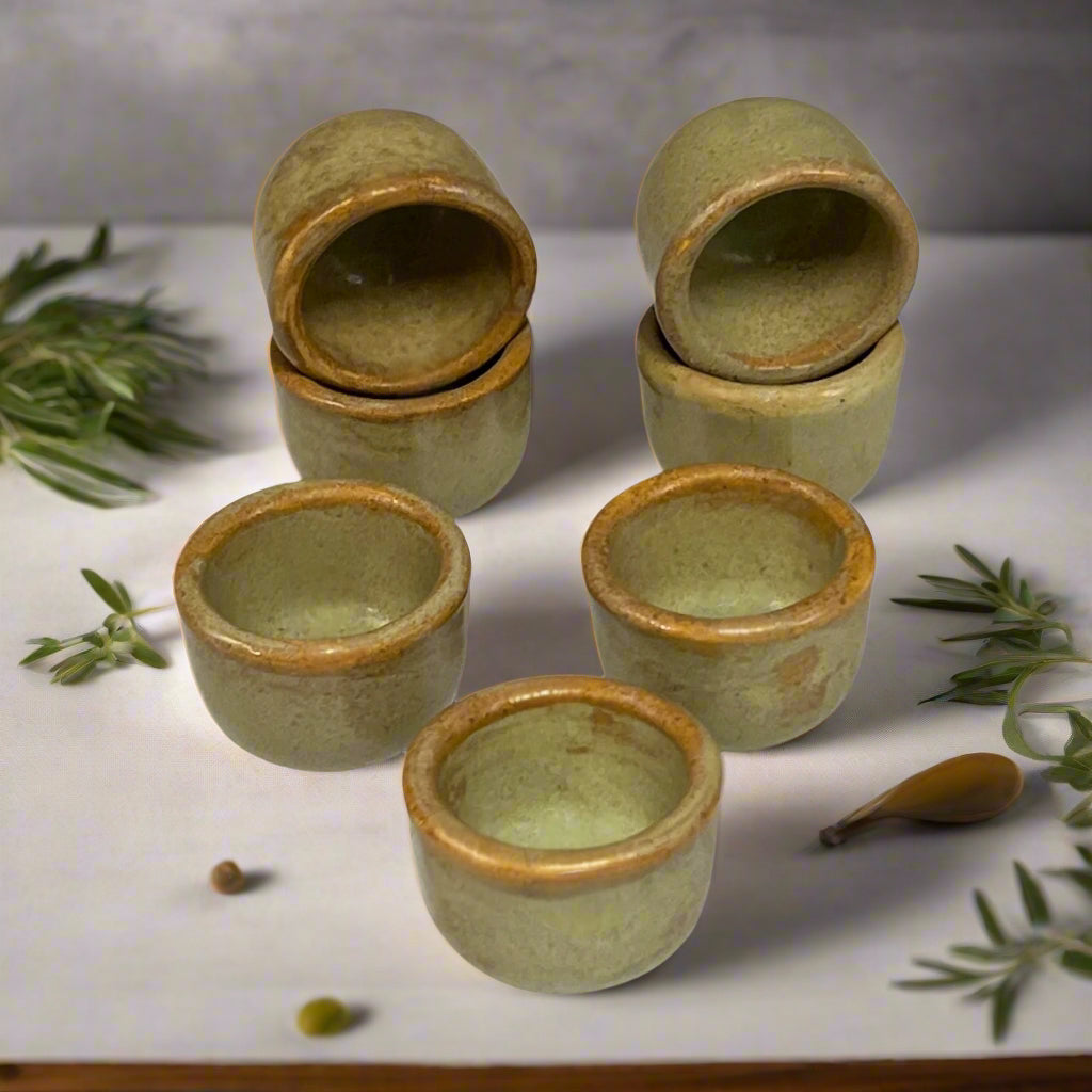 Set of 7 Vintage French Ceramic Escargot Cups, Small Snail Serving Pots for sale