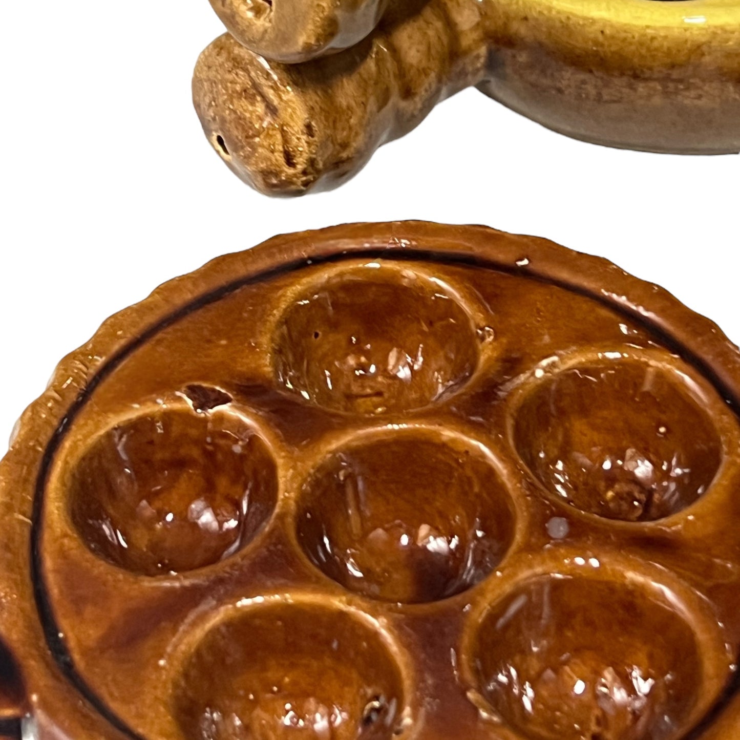 6 hole brown ceramic escargot plate