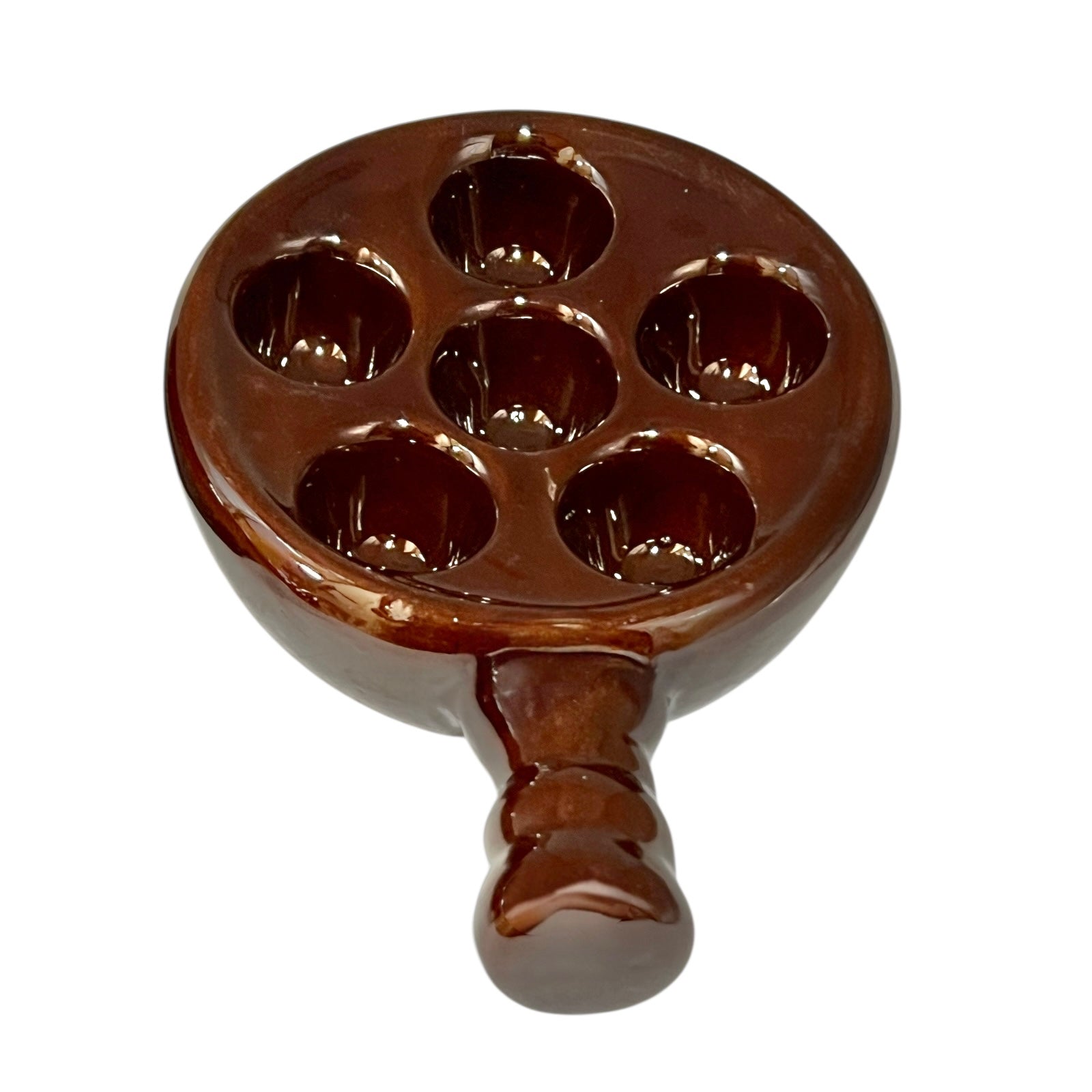 Pair of brown French Vintage Escargots Snail Plates, Stuffed Mushroom Dishes for sale