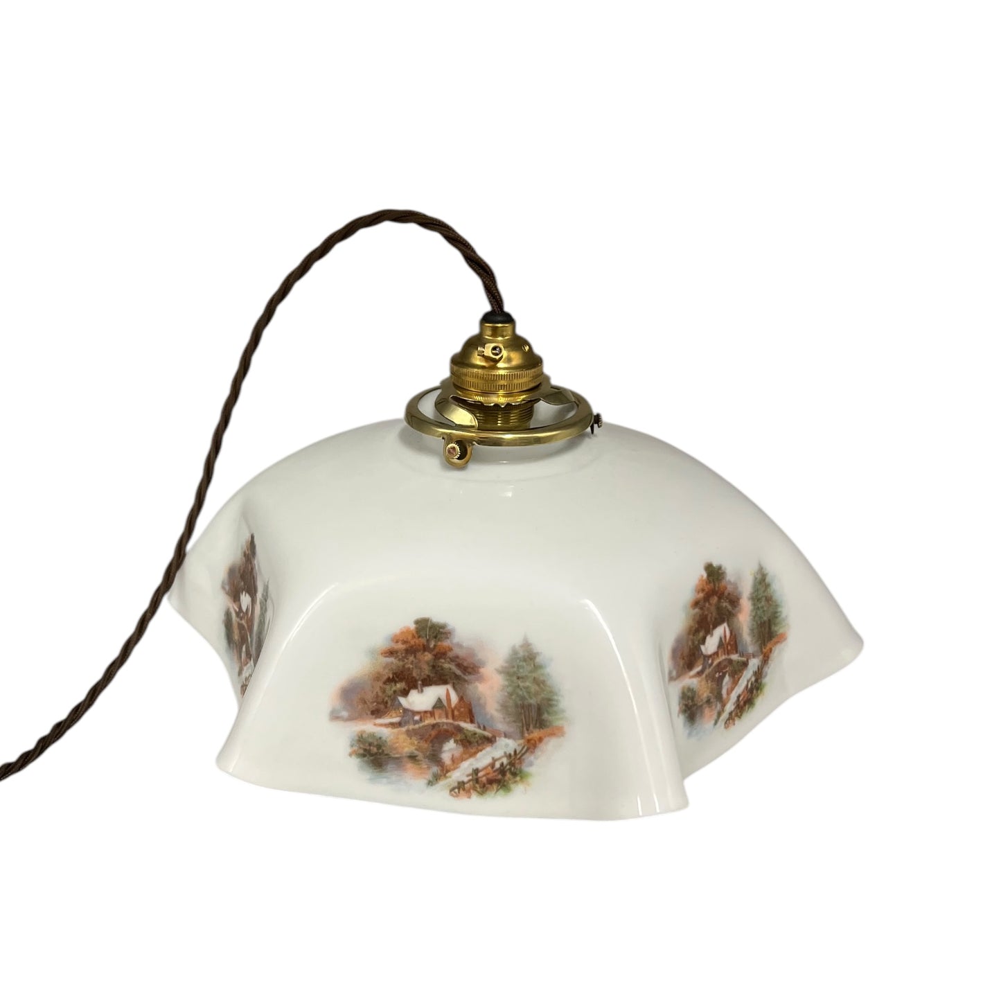 Vintage French Pendant Light, White Milk Glass, Hanging Interior Lampshade