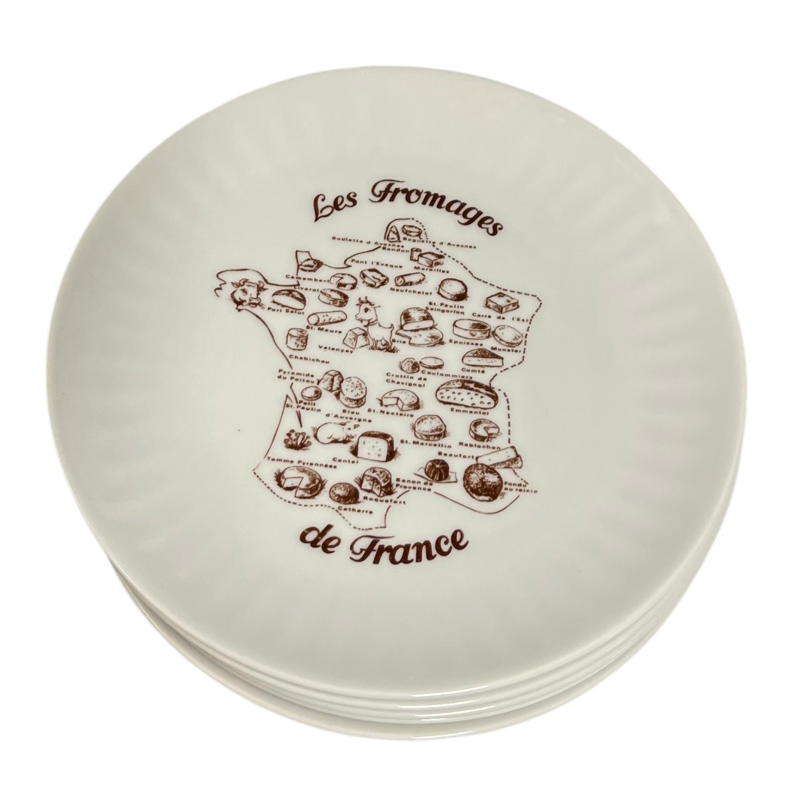 White plate with 'Les Fromages de France' design on a white background