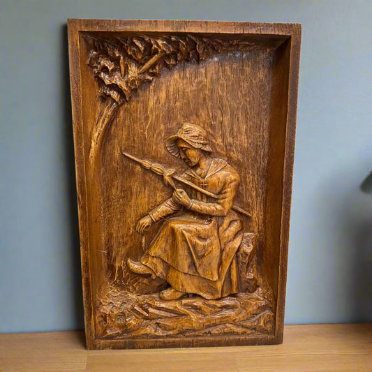 Vintage Wood Resin French Wall Plaque Decorative Carved 3D Art Rural Scene for sale from All Things French Store