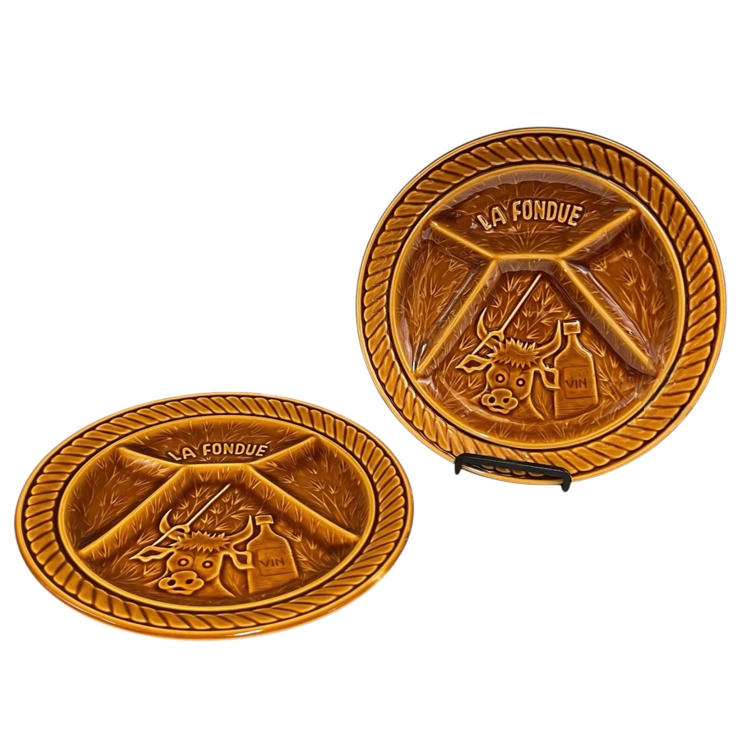 Pair of French Vintage Fondue Plates, La Fondue Sectioned Buffet Plates