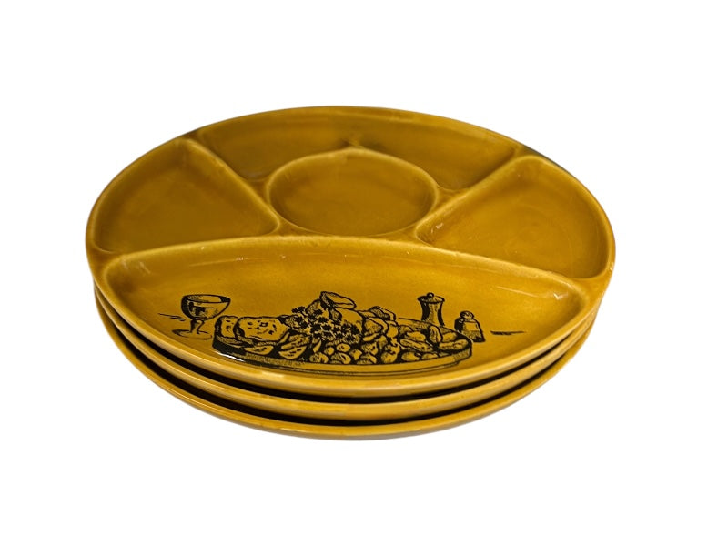 French Vintage Fondue Plates or BBQ Plates, Gien Sectioned Dinner Plates