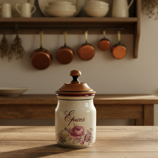 French vintage spice jar with a wooden lid