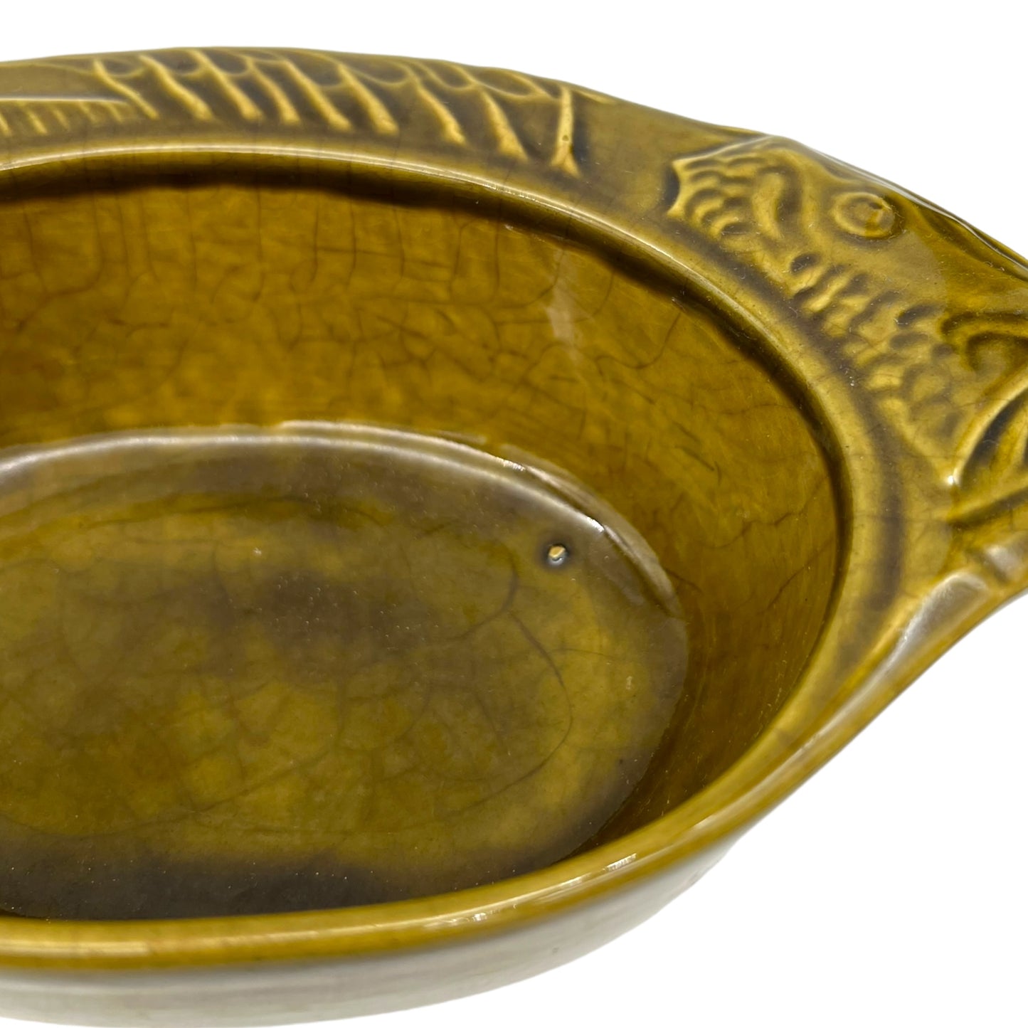 image French green ceramic fish shaped dish