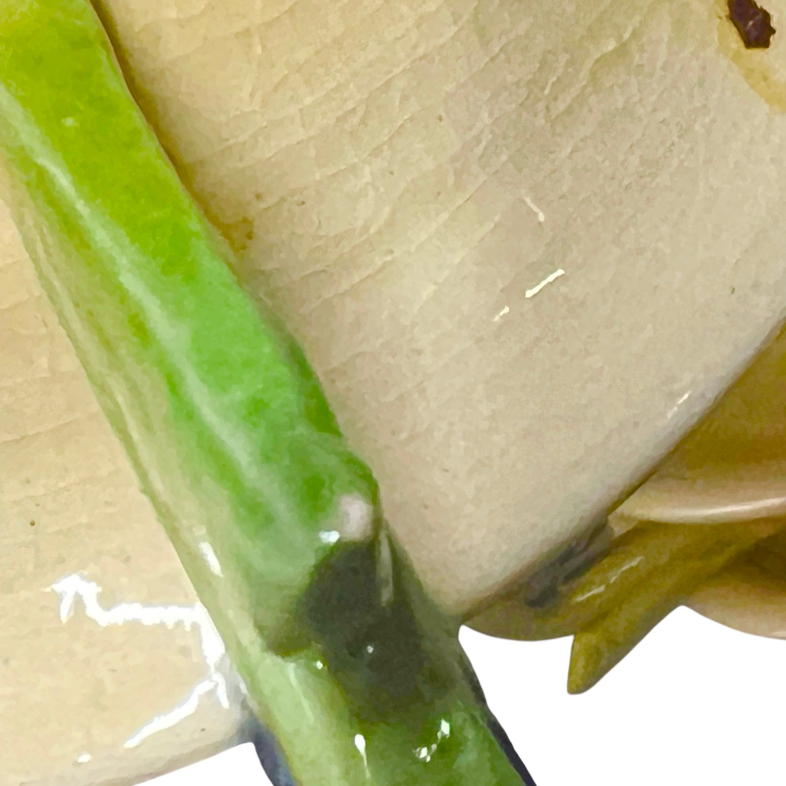 Close-up of a green cup handle.