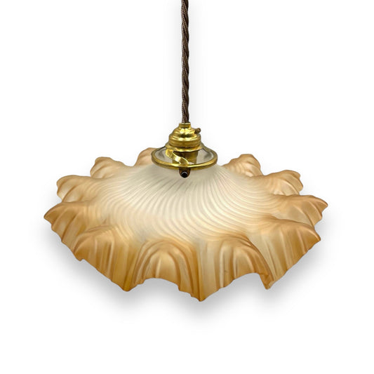 Vintage French Frosted Glass Ceiling Pendant Light, Hanging Lampshade or sale from All Things French Store