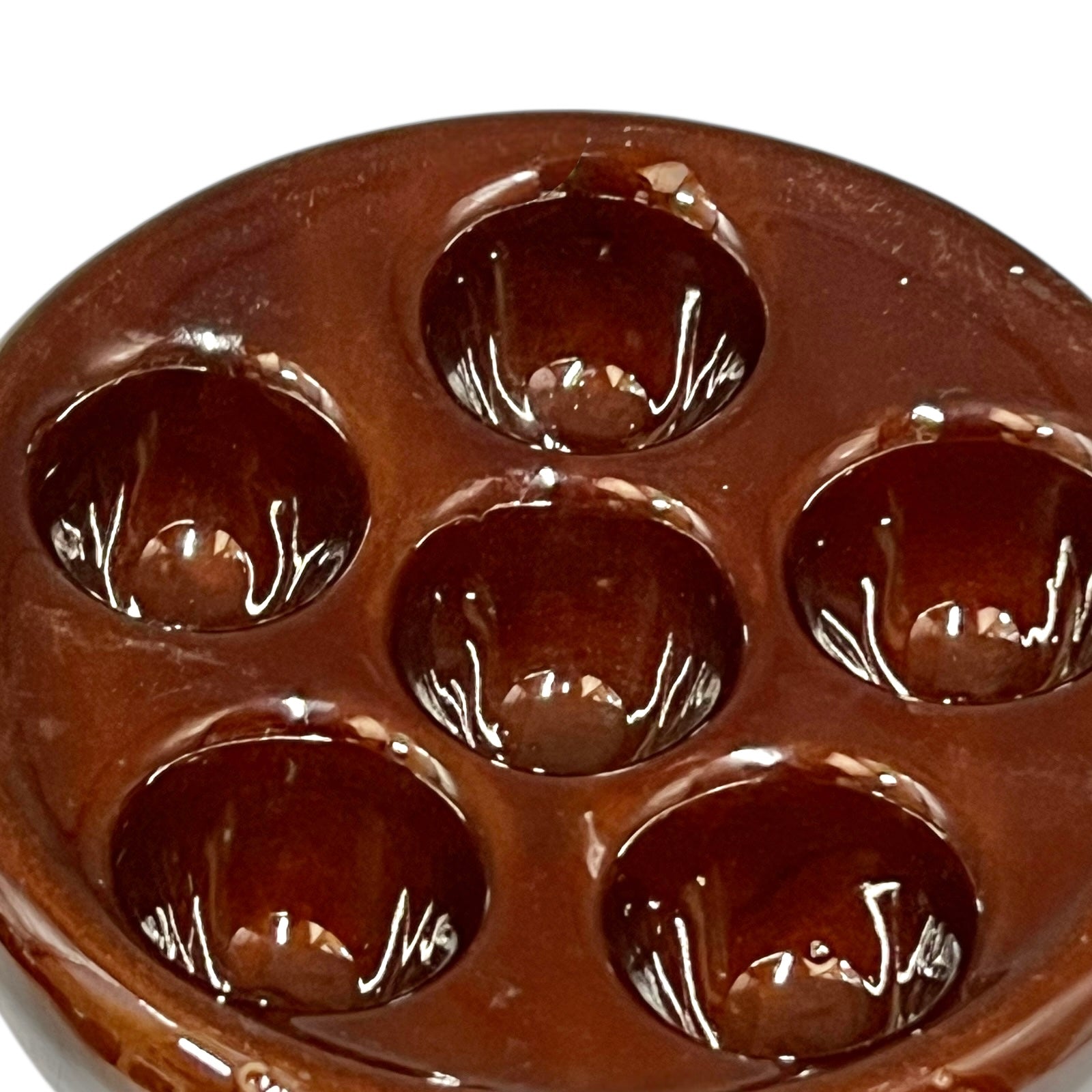 Pair of brown French Vintage Escargots Snail Plates, Stuffed Mushroom Dishes for sale