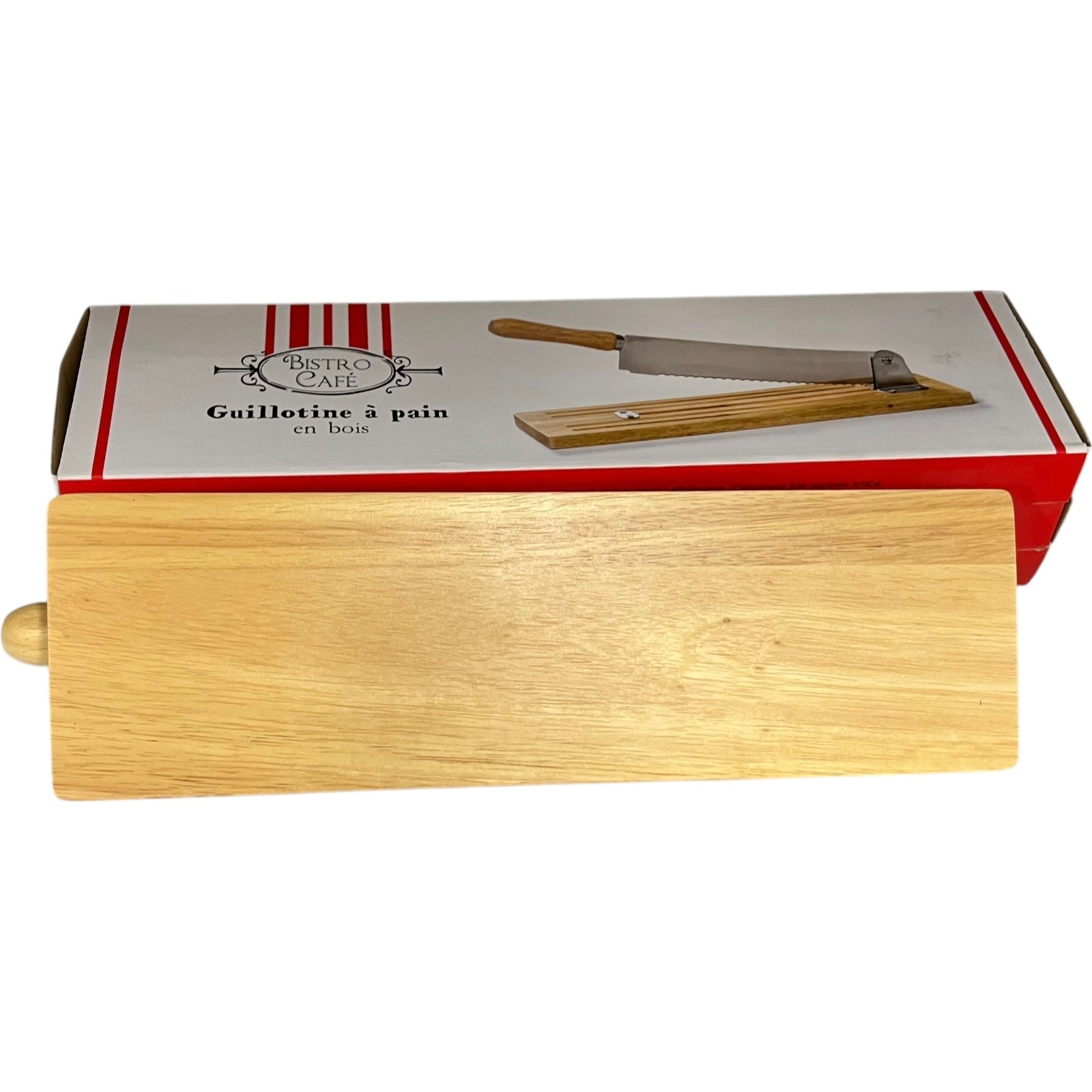 close up of baguette cutter on a white background