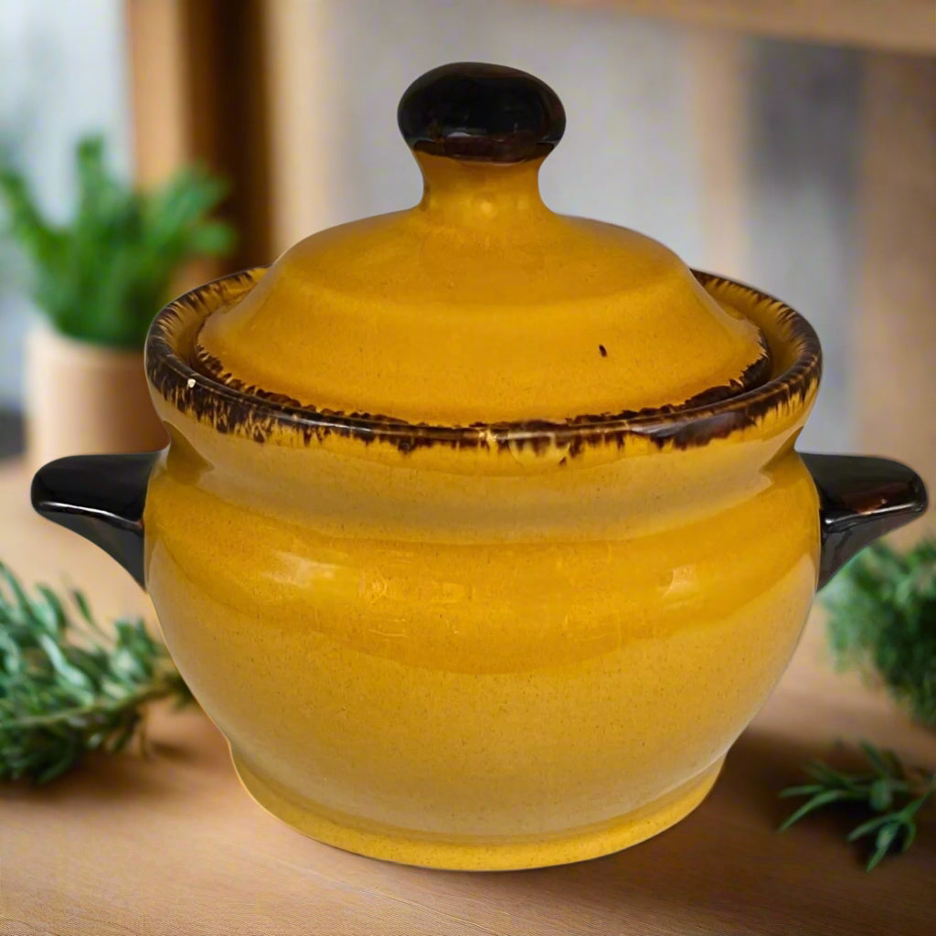 Vintage Bertine Porcelain Bowl with Lid, 1 litre Handmade Ceramic Pot