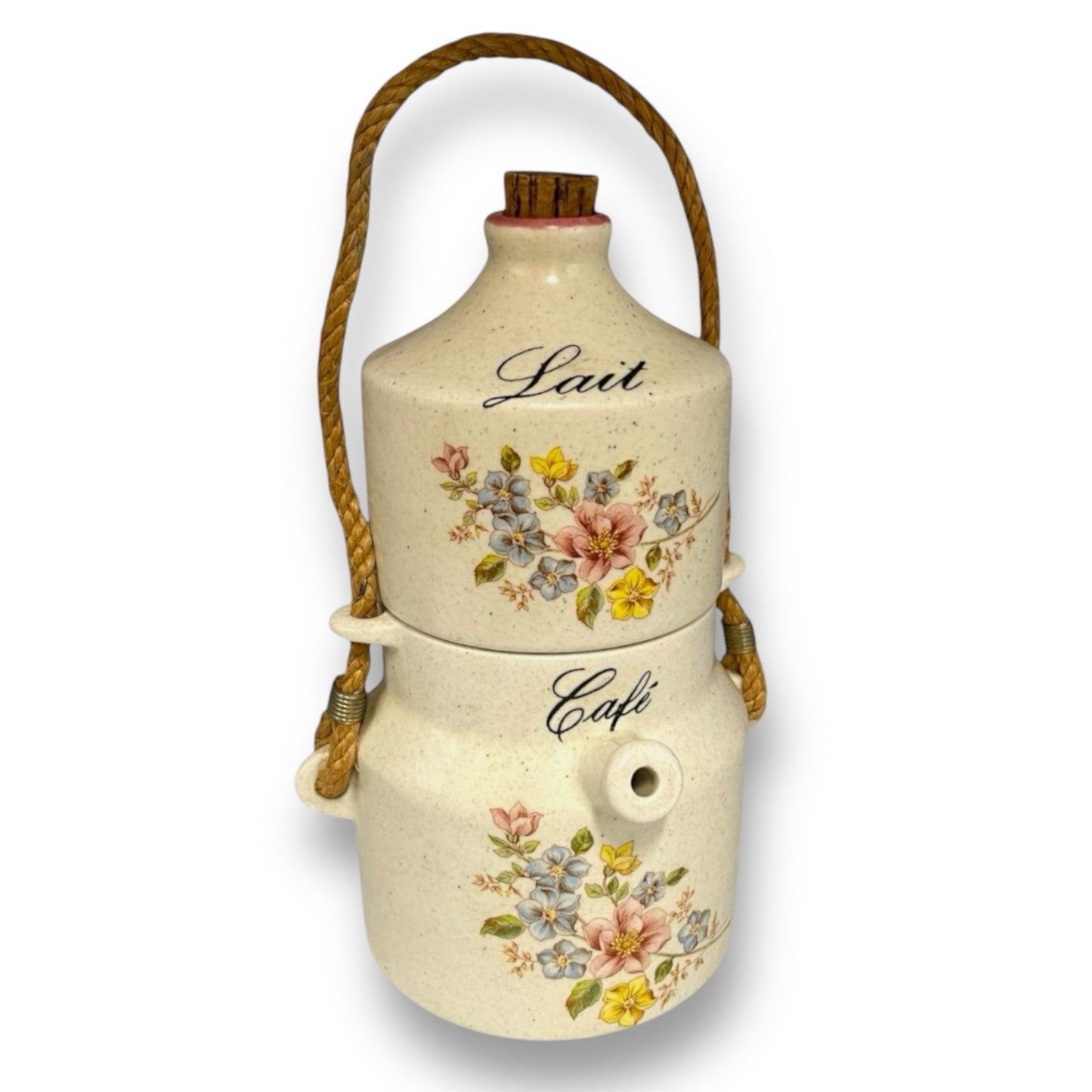 French Vintage Ceramic Coffee Pot and Milk Pot, 2 Piece Set for Cafe & Lait