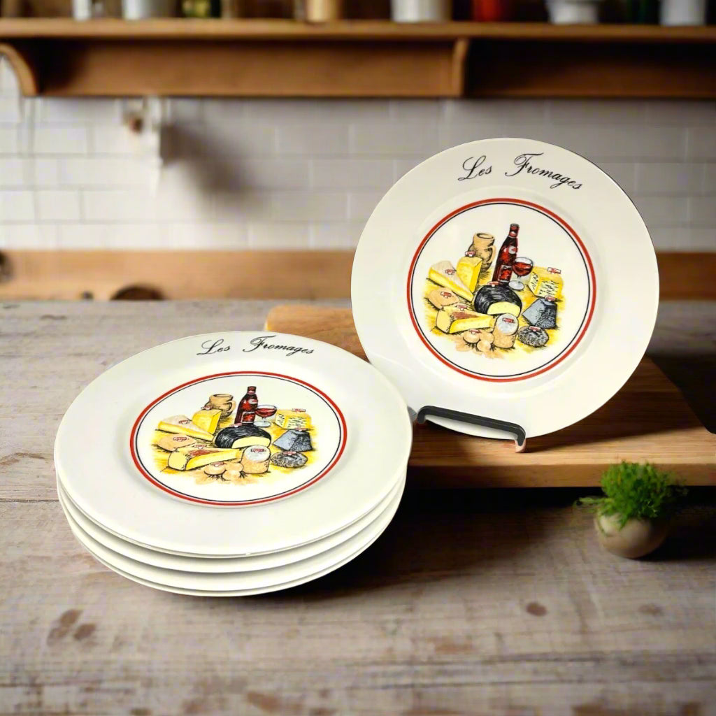 French Cheese Plates, Set of 6 with French Porcelain Les Fromages Plates