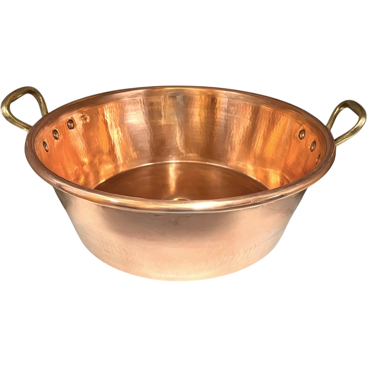 Copper sink with handles on a white background