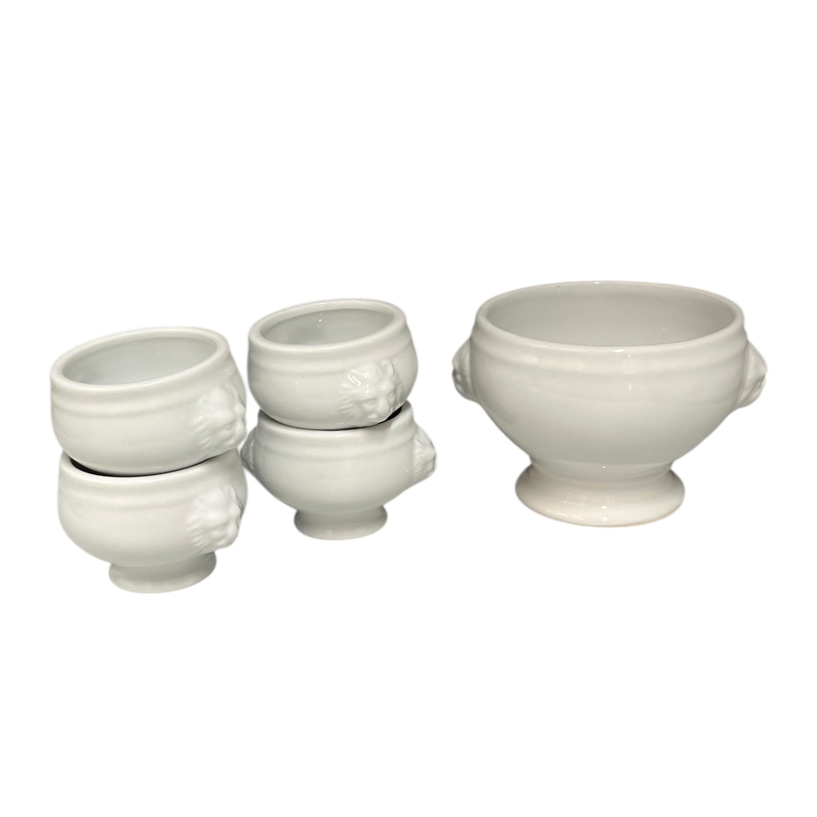 Traditional Lions Head Handle Sauce Pots, Small French Dipping Sauce Bowls